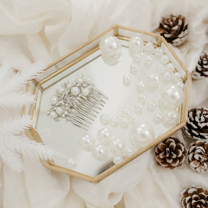 Vintage silver pear & diamante bridal hair comb. 