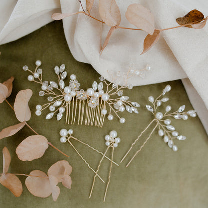Pearl hair comb and pins bridal hair accessories