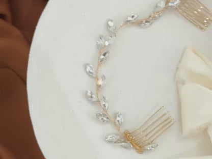 Crystal gold bridal hair vine, hair accessory